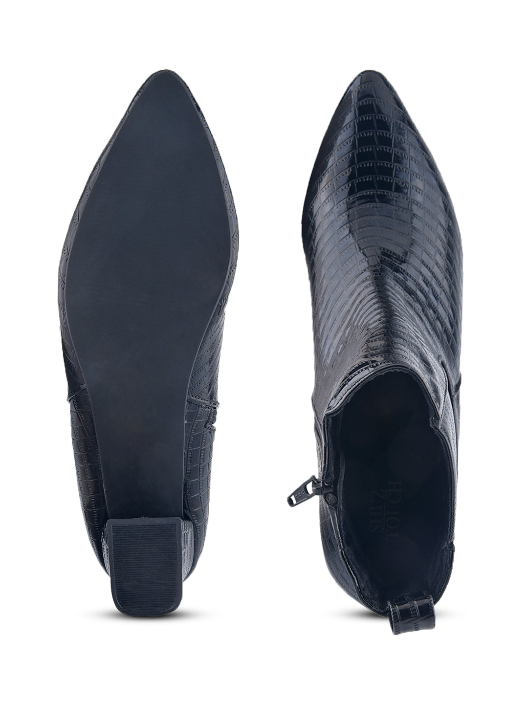 Women Black Croc-Textured Casual Boots
