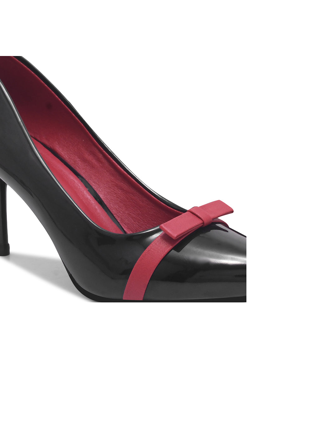 Patent Embellished Red Pumps Heels with Black Details