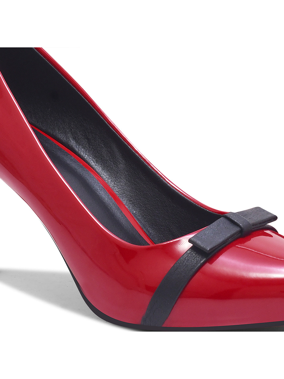 Patent Embellished Red Pumps Heels with Black Details