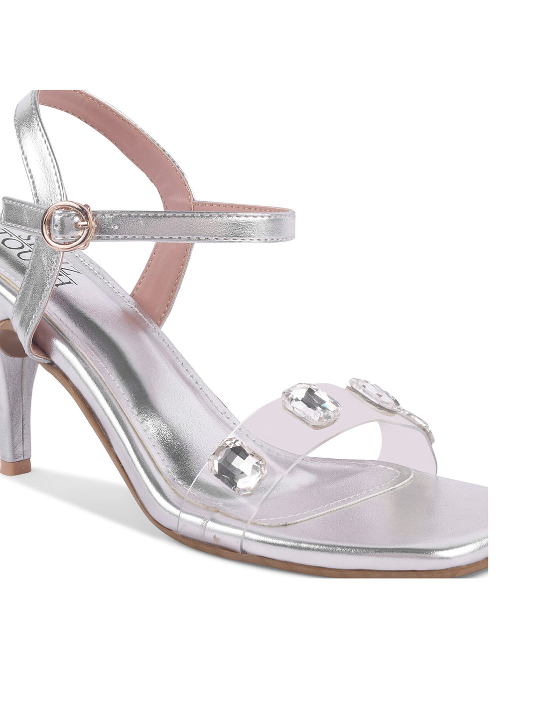 Diamond Silver Embellished Transparent Sandals Heels