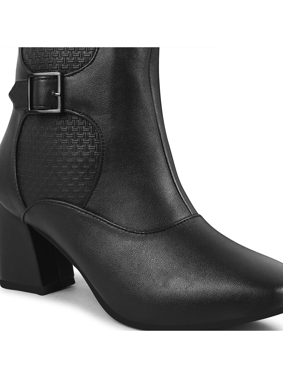 Mid Calf Block Heel Buckle Boots