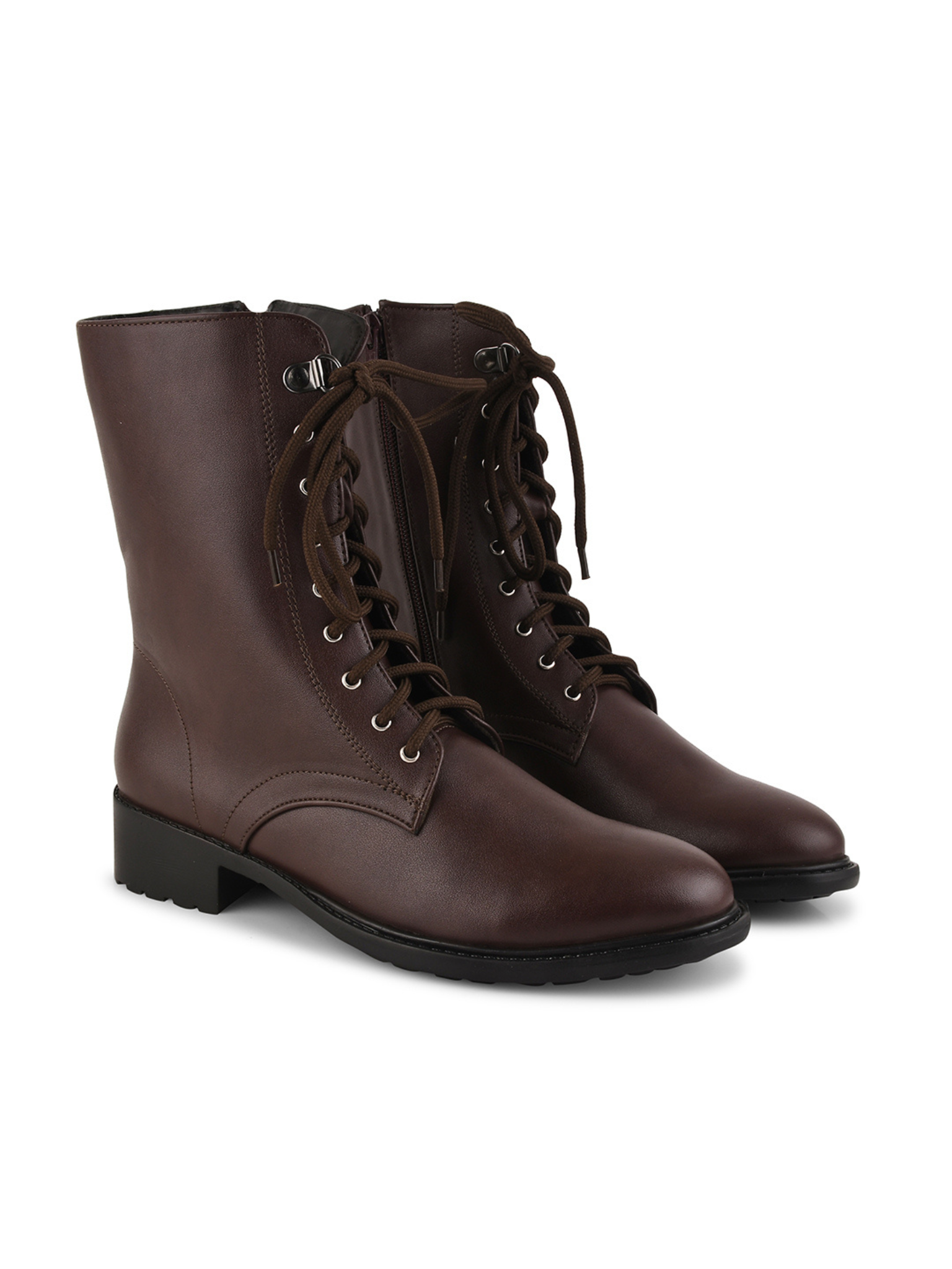 Women High Top Leather Block Heel Chunky Boots