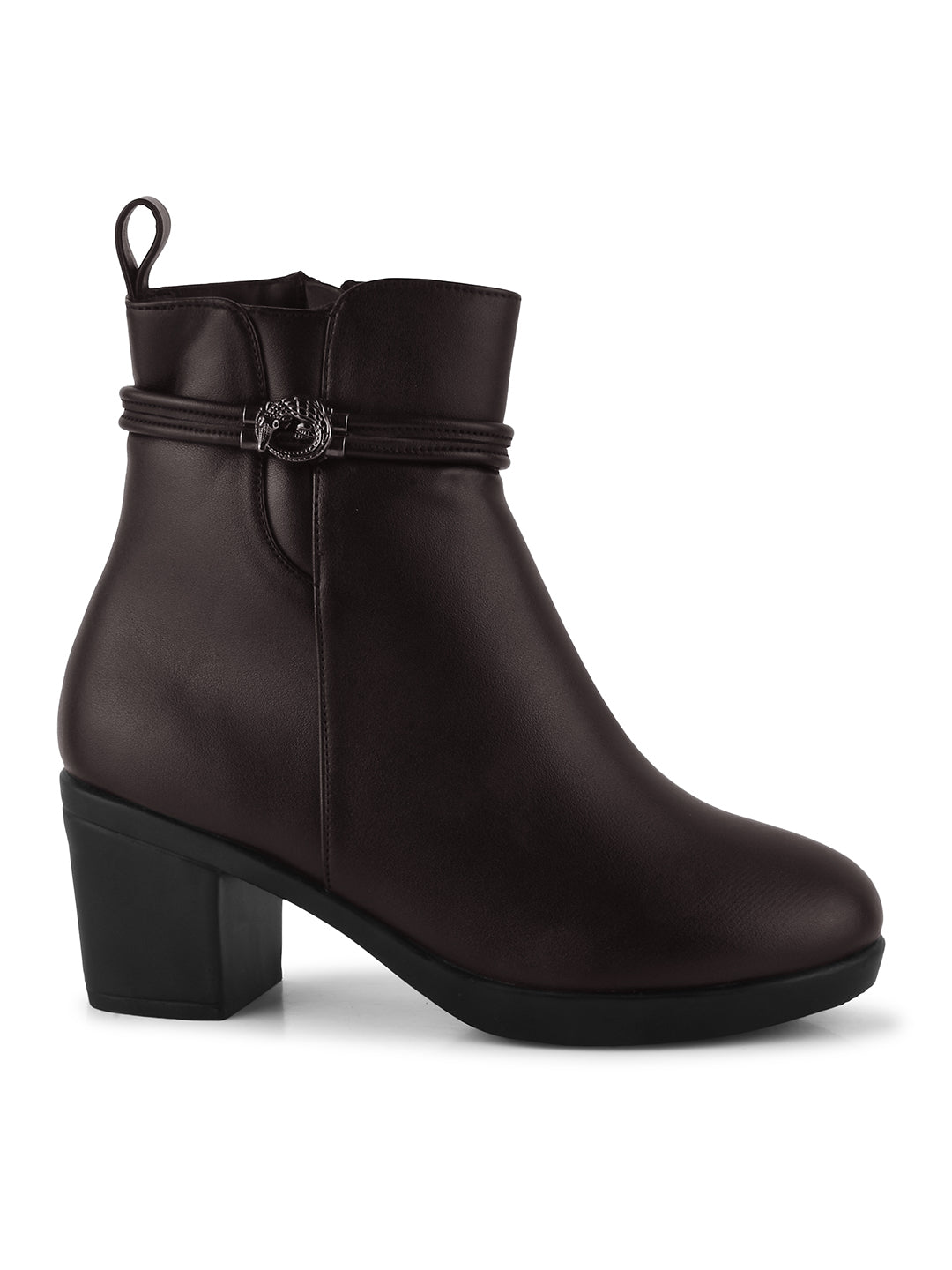 Black Solid Block Heel Ankle Boots