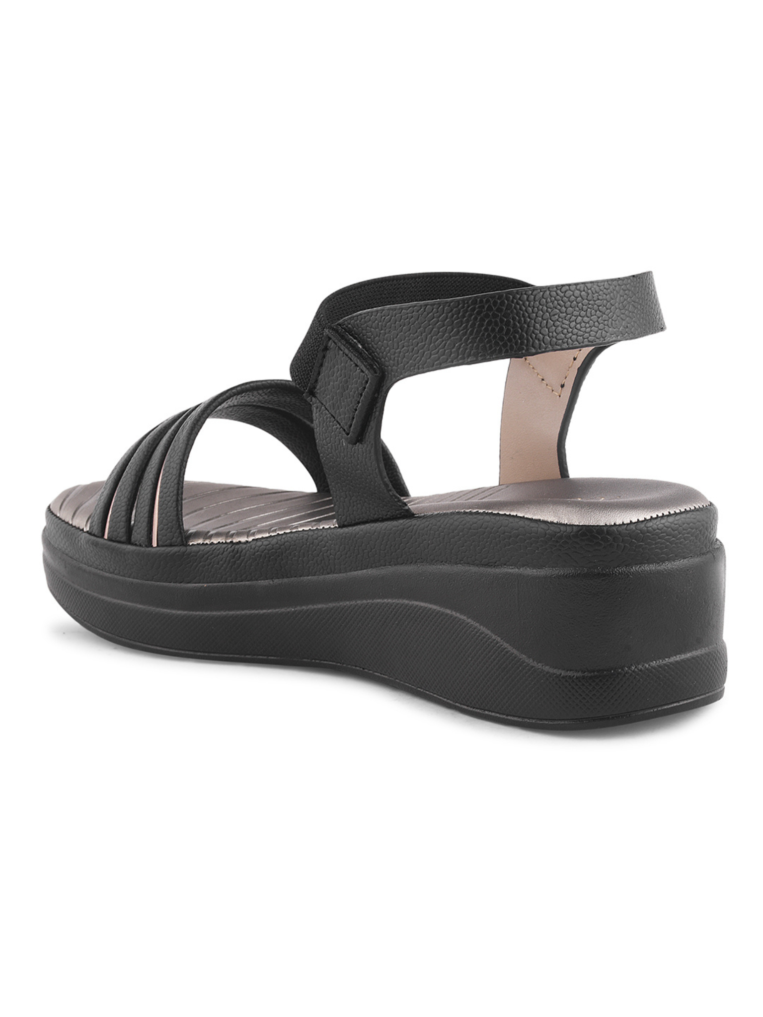 Women Textured Black Comfort Sandals