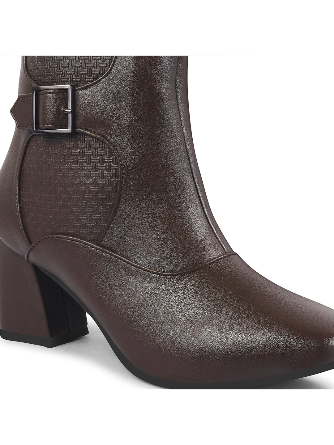 Mid Calf Block Heel Buckle Boots