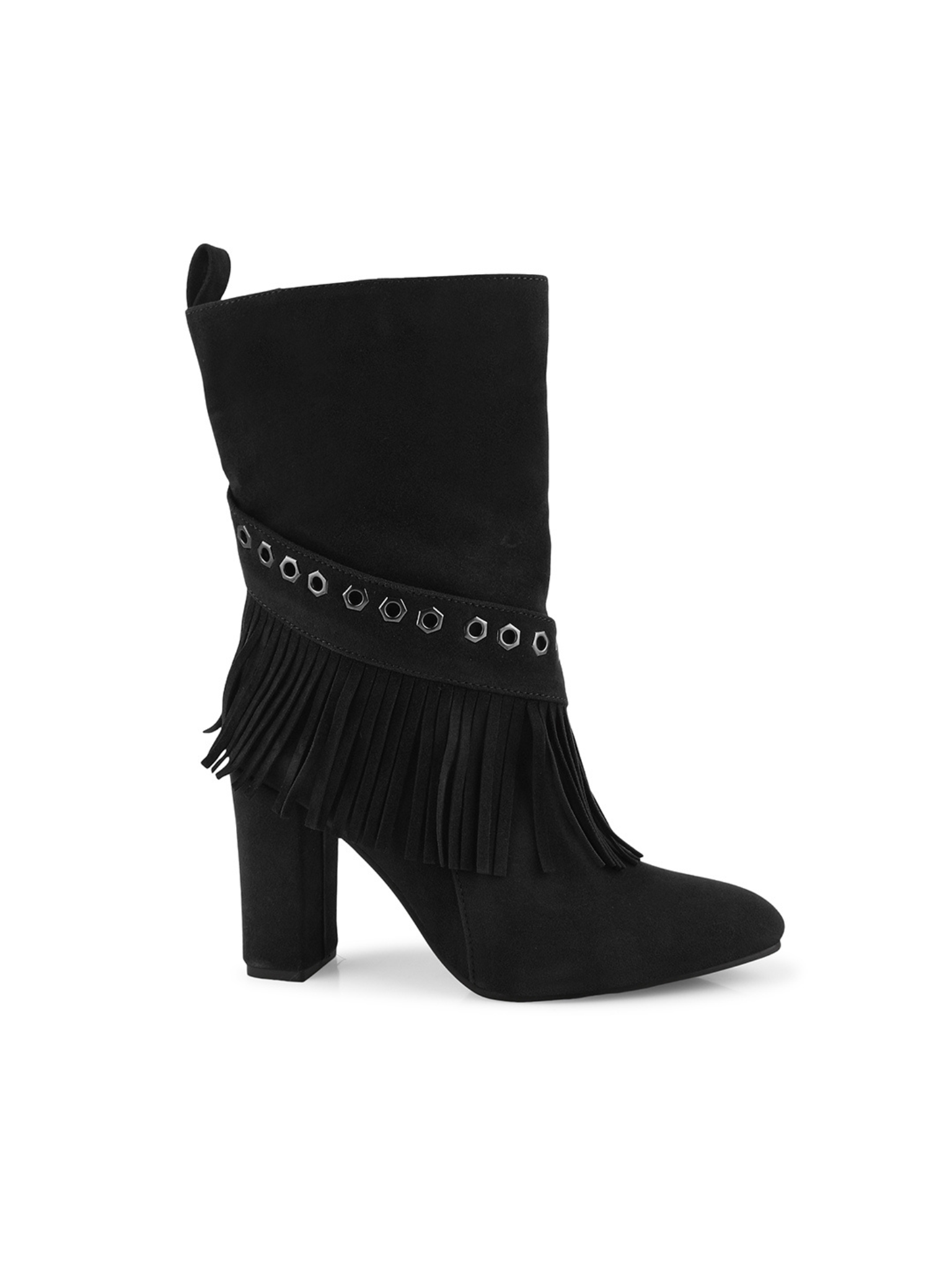 Women Fringed Block-Heeled Nubuck Chunky Boots