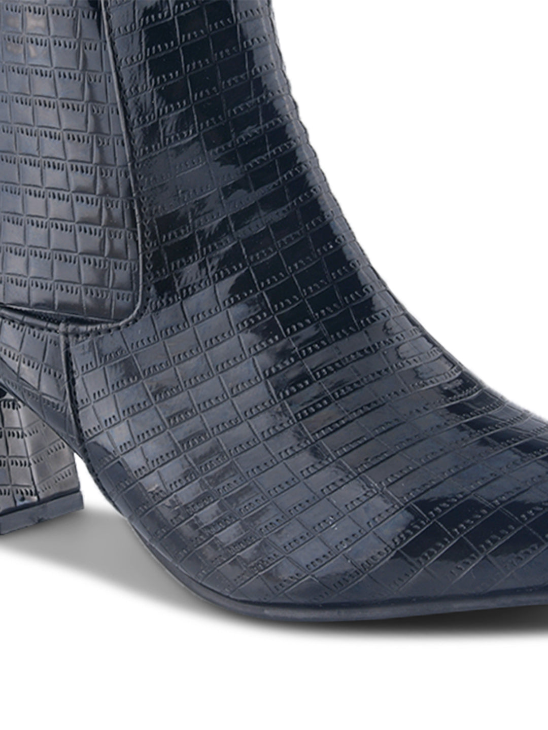Women Black Croc-Textured Casual Boots