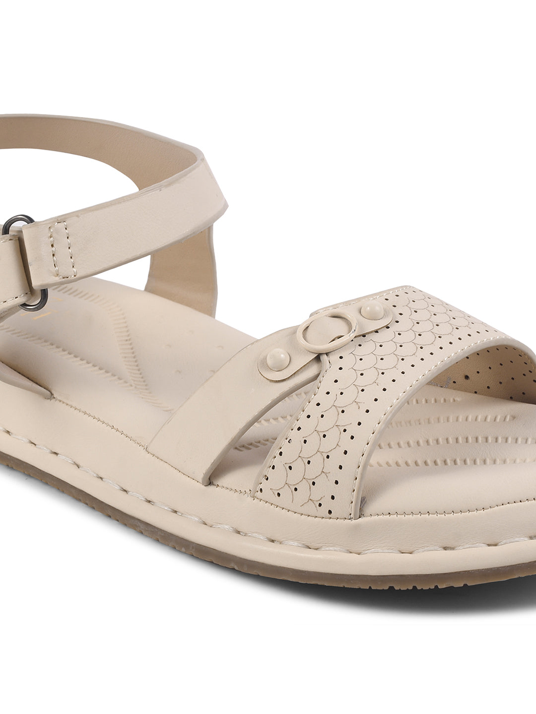Women Laser Cutwork Ankle Strap Sandals