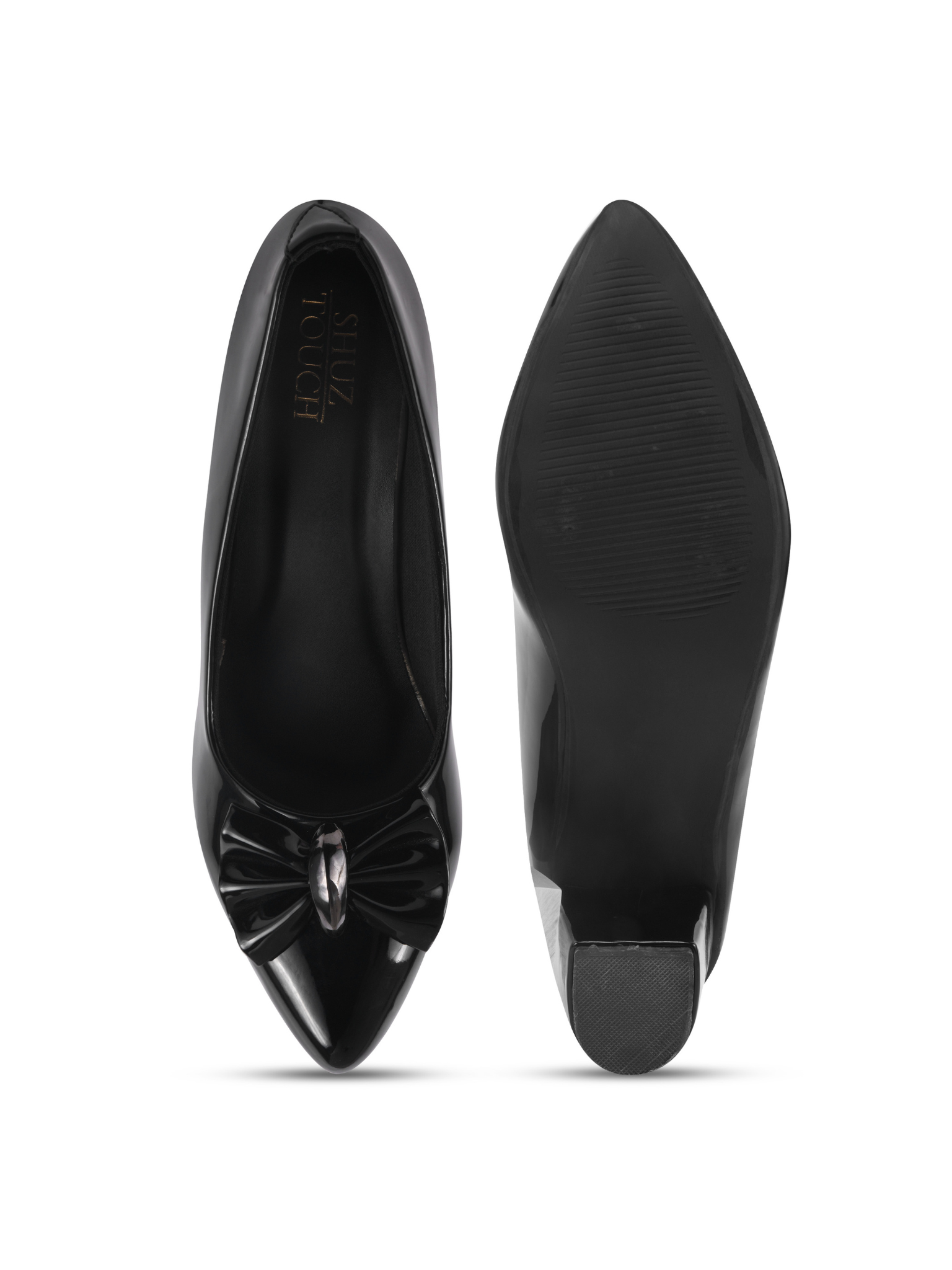 Women Block Heel Black Embellished Pumps Heels