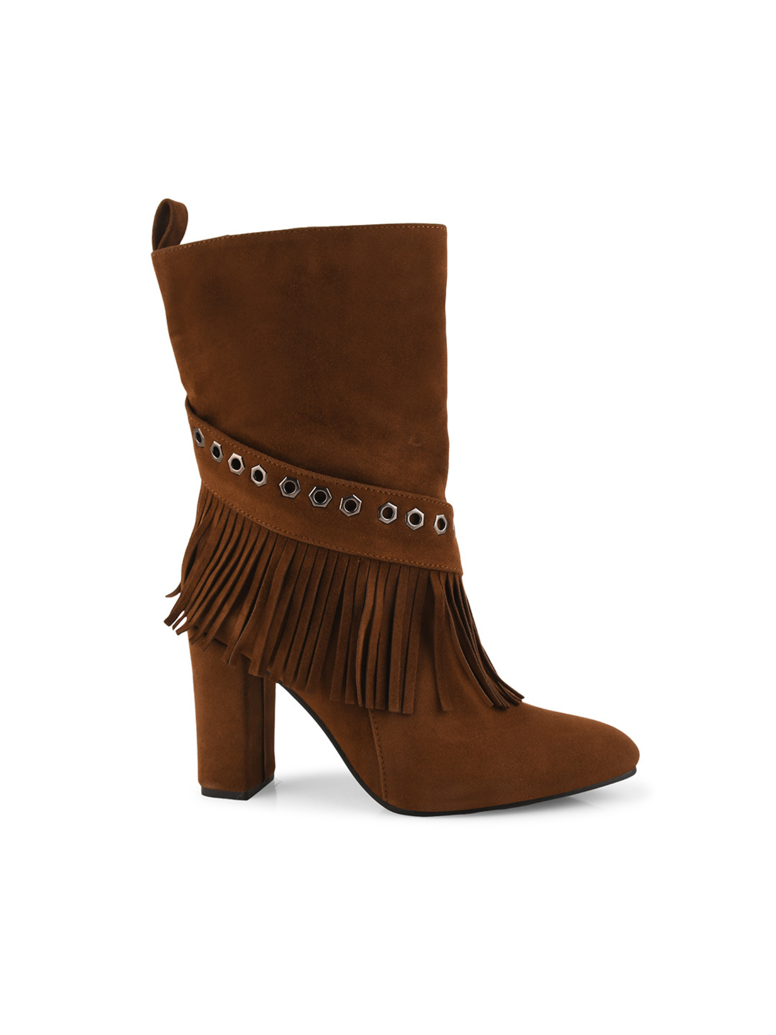 Women Fringed Block-Heeled Nubuck Chunky Boots