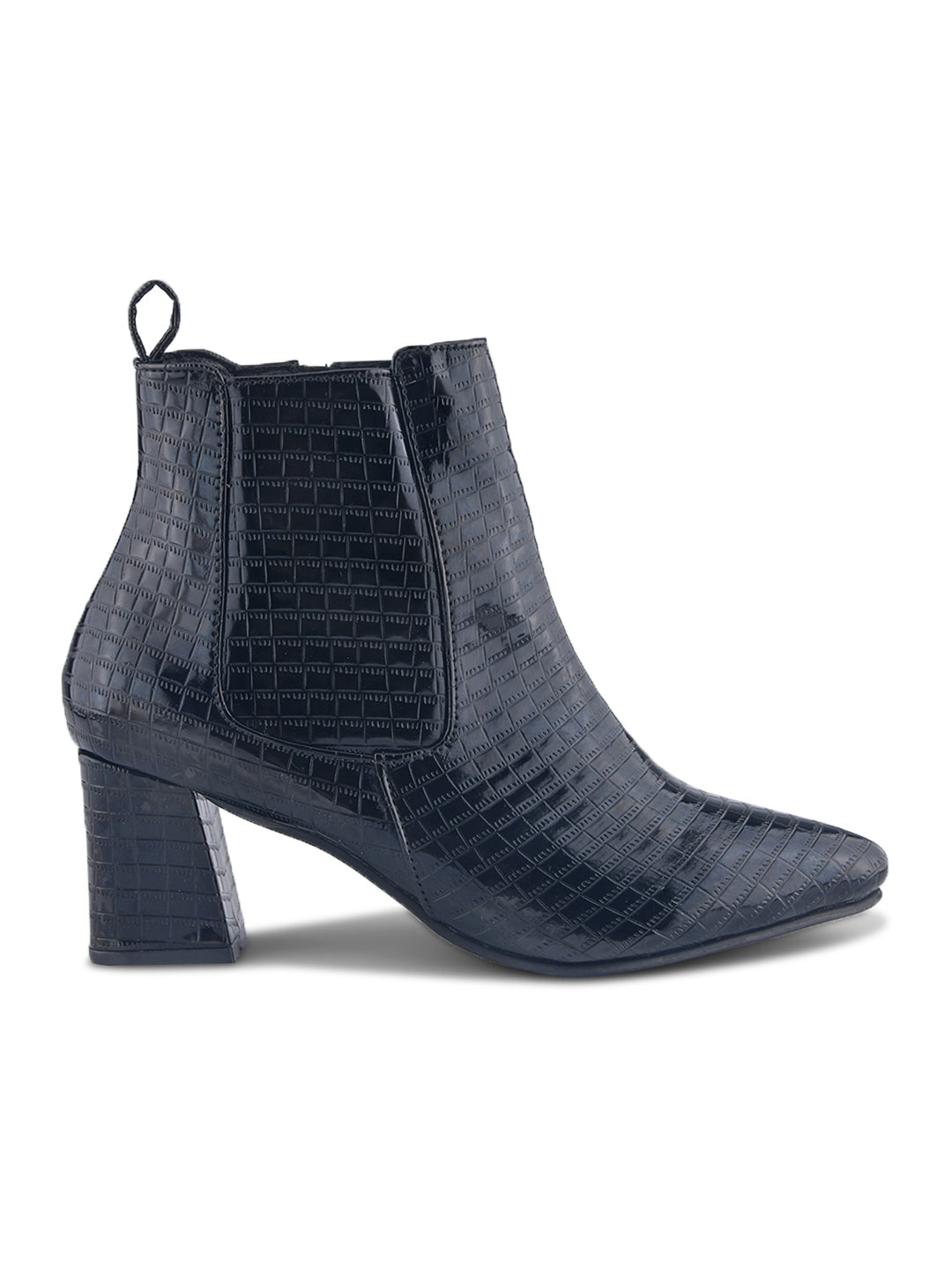 Women Black Croc-Textured Casual Boots