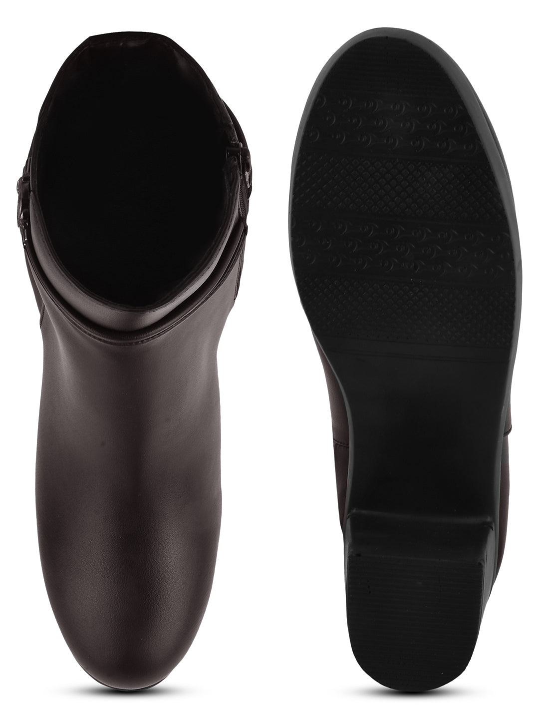 Black Solid Block Heel Ankle Boots
