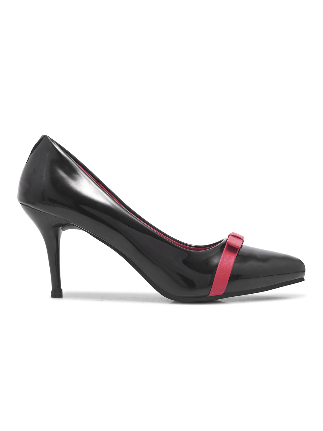 Patent Embellished Black Pumps Heels with Red Detail