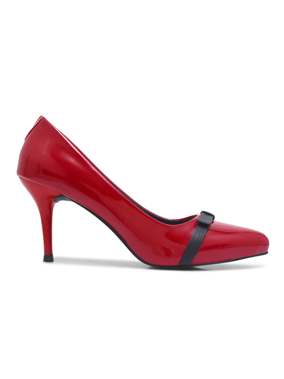 Patent Embellished Red Pumps Heels with Black Details