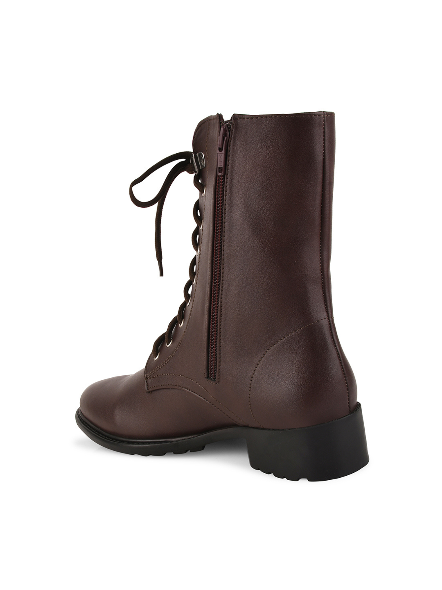 Women High Top Leather Block Heel Chunky Boots