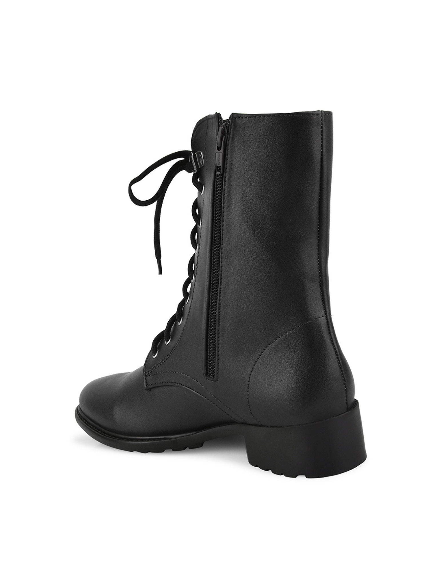 Women High Top Leather Block Heel Chunky Boots