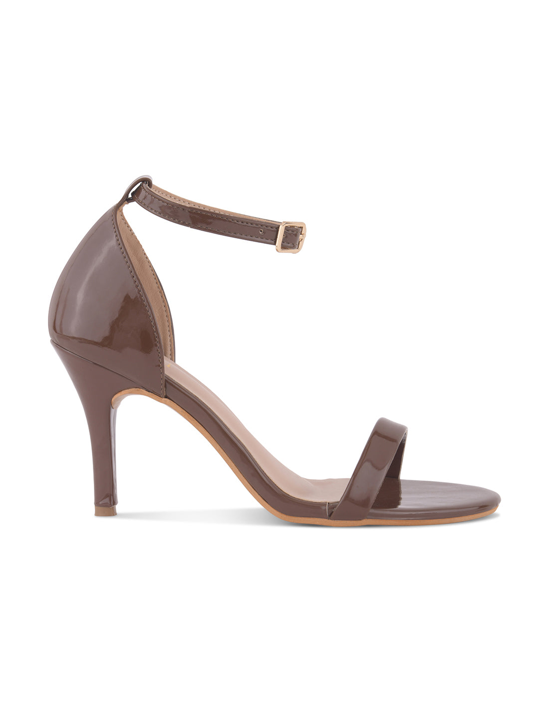 Brown Patent Ankle-Strap Heels