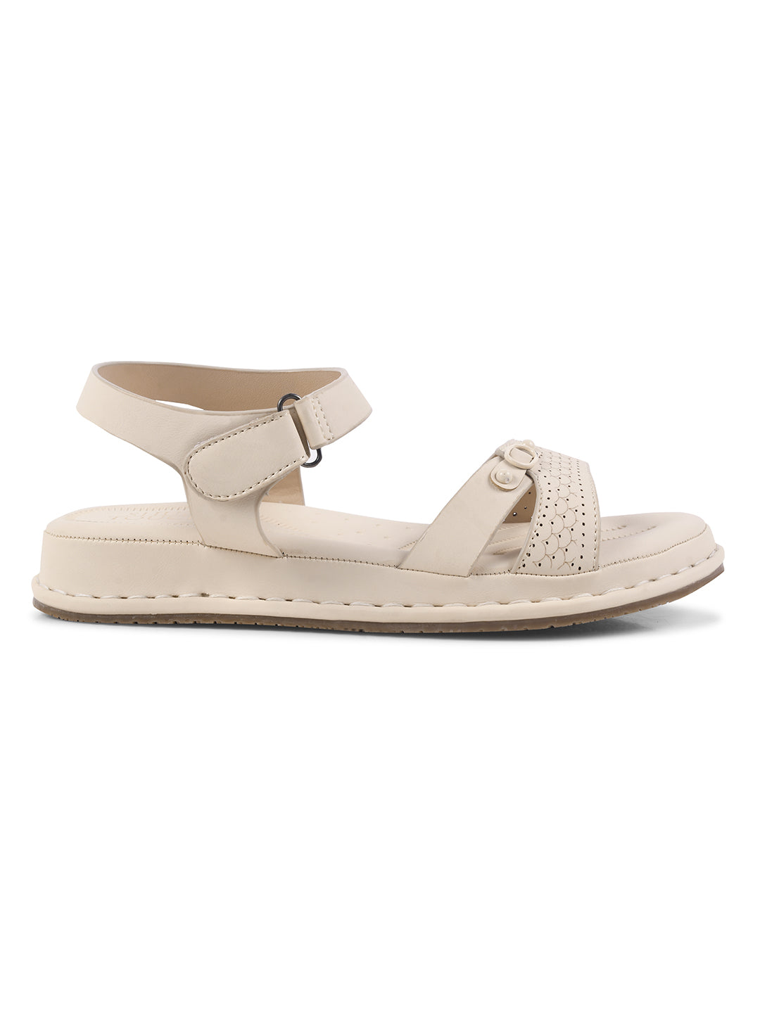 Women Laser Cutwork Ankle Strap Sandals