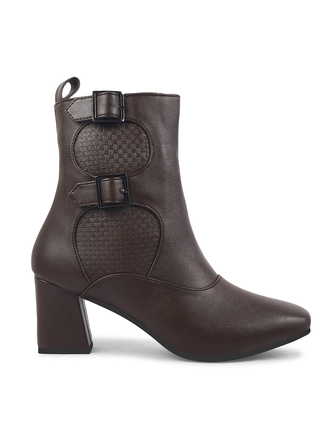 Mid Calf Block Heel Buckle Boots