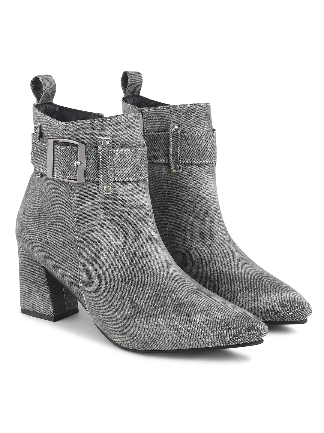 Denim Block Heel Casual Boots