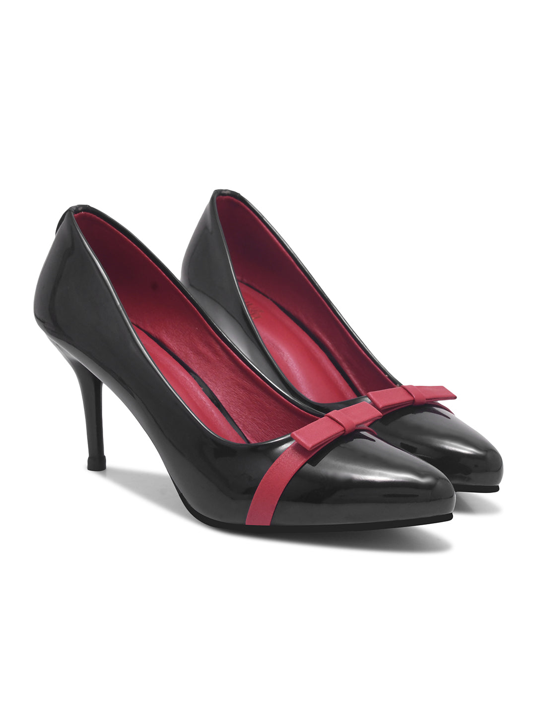 Patent Embellished Red Pumps Heels with Black Details