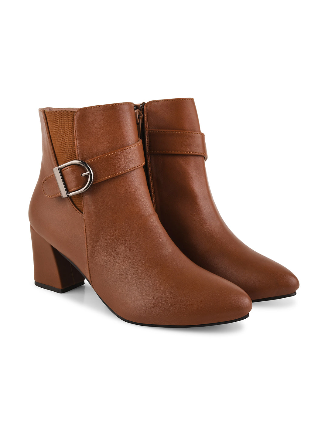 Women Pointed-Toe Block-Heeled Zip-Up Boots