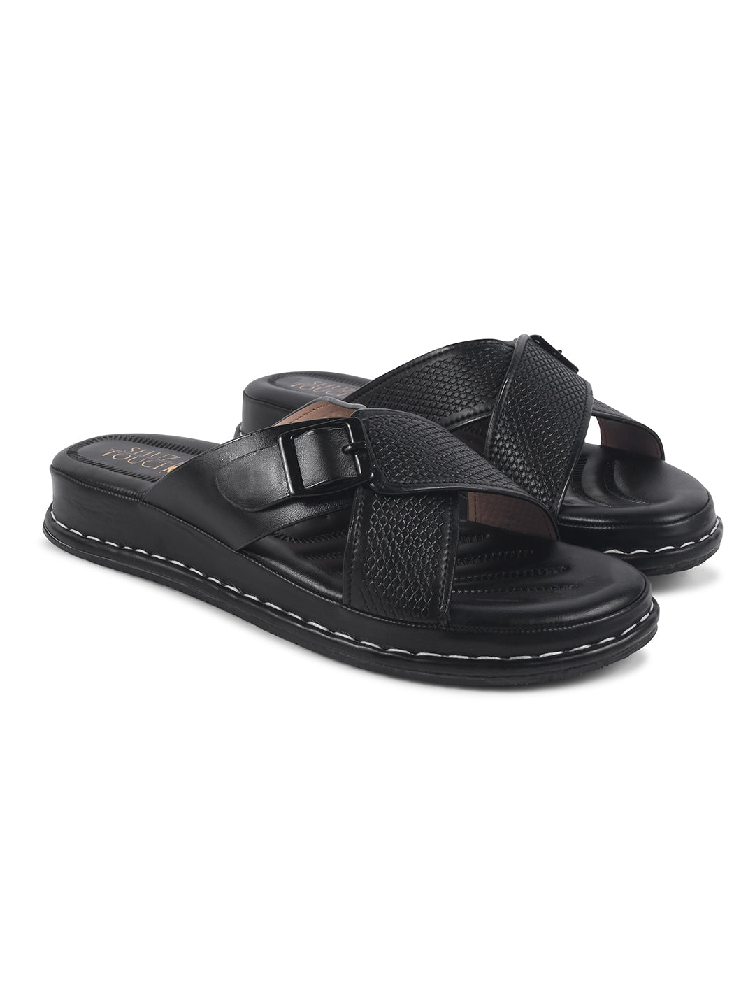 Women Black Slip On Wedge Sandals