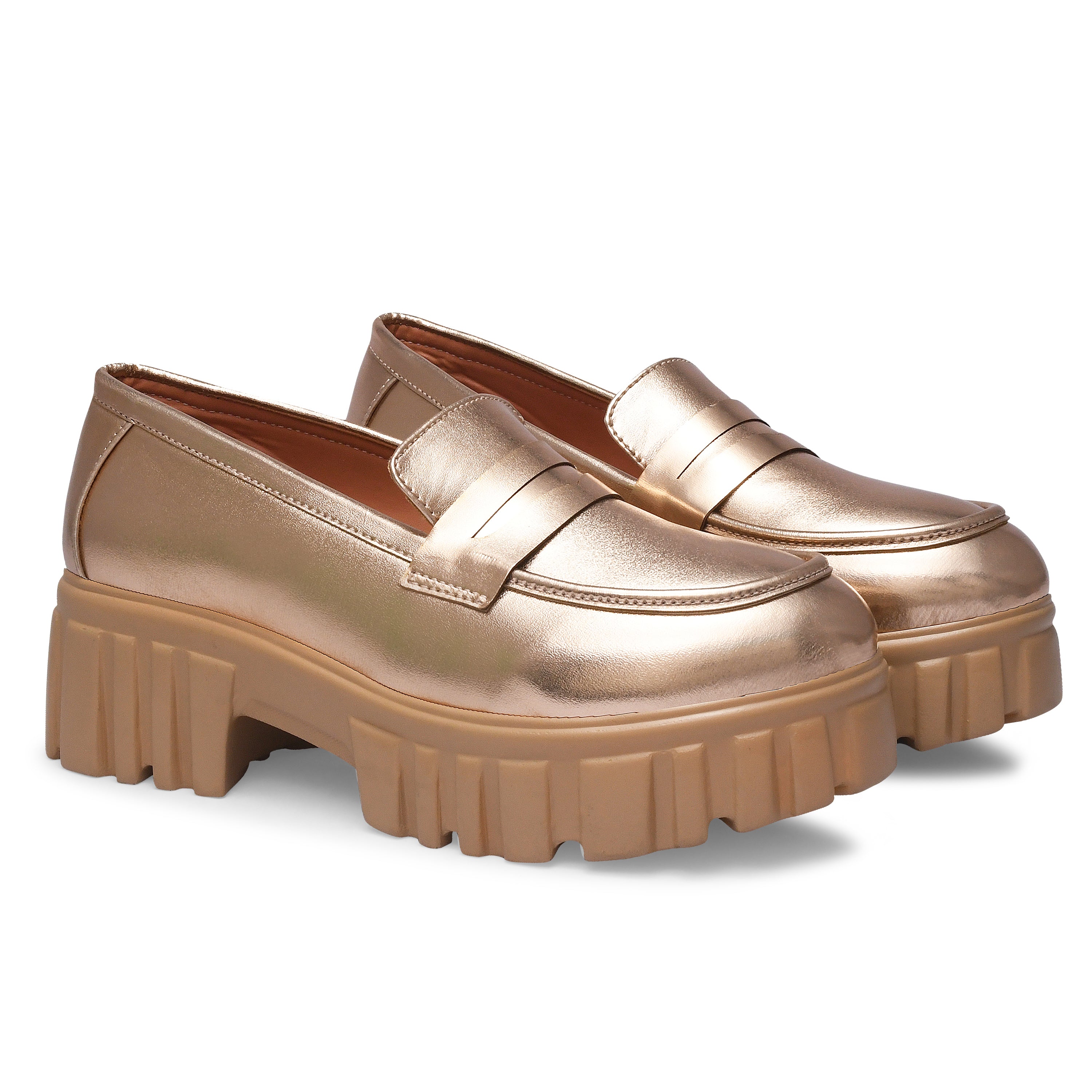 Women Round Toe Comfort Insole Lightweight Heeled Loafers
