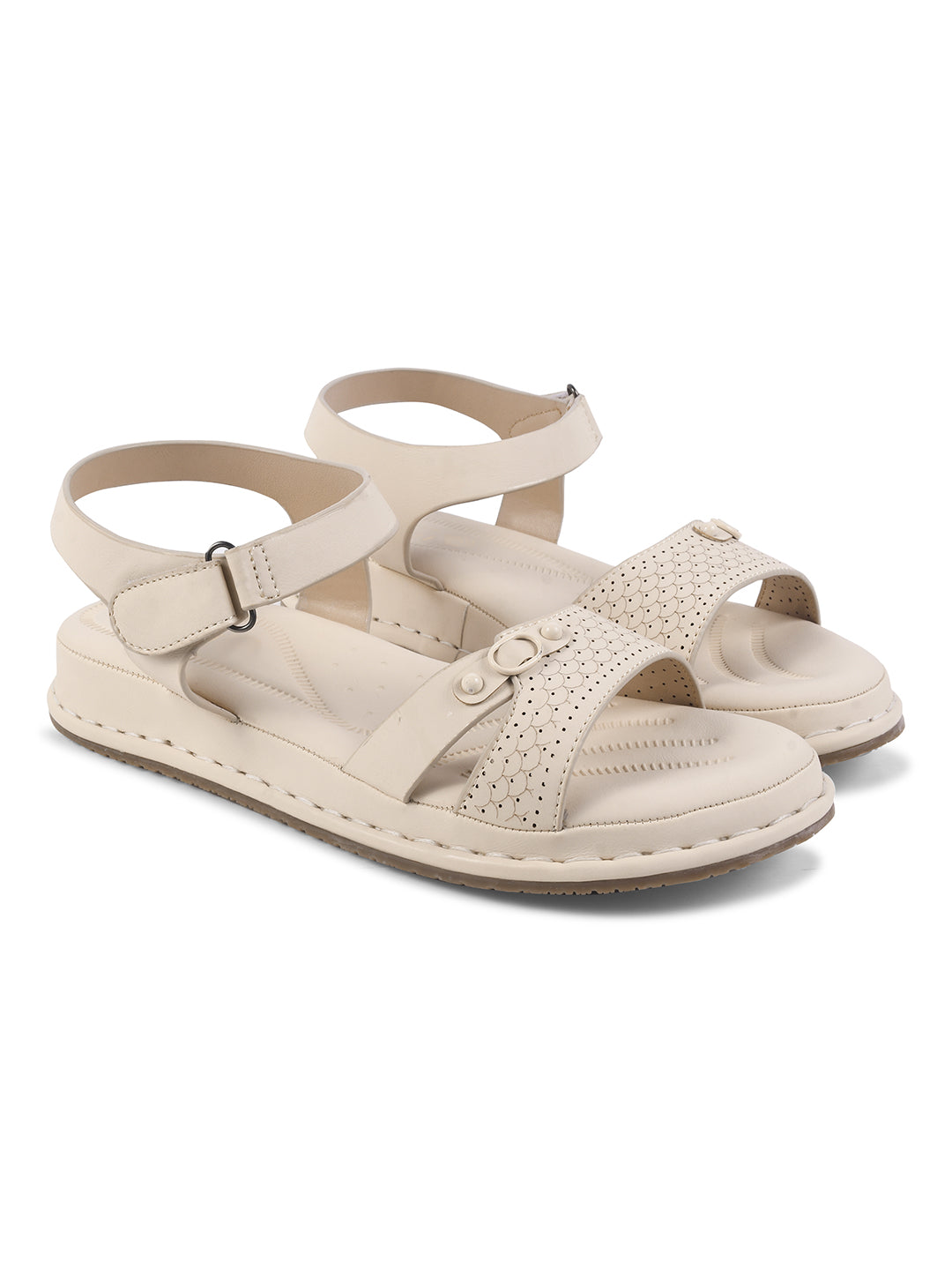 Women Laser Cutwork Ankle Strap Sandals