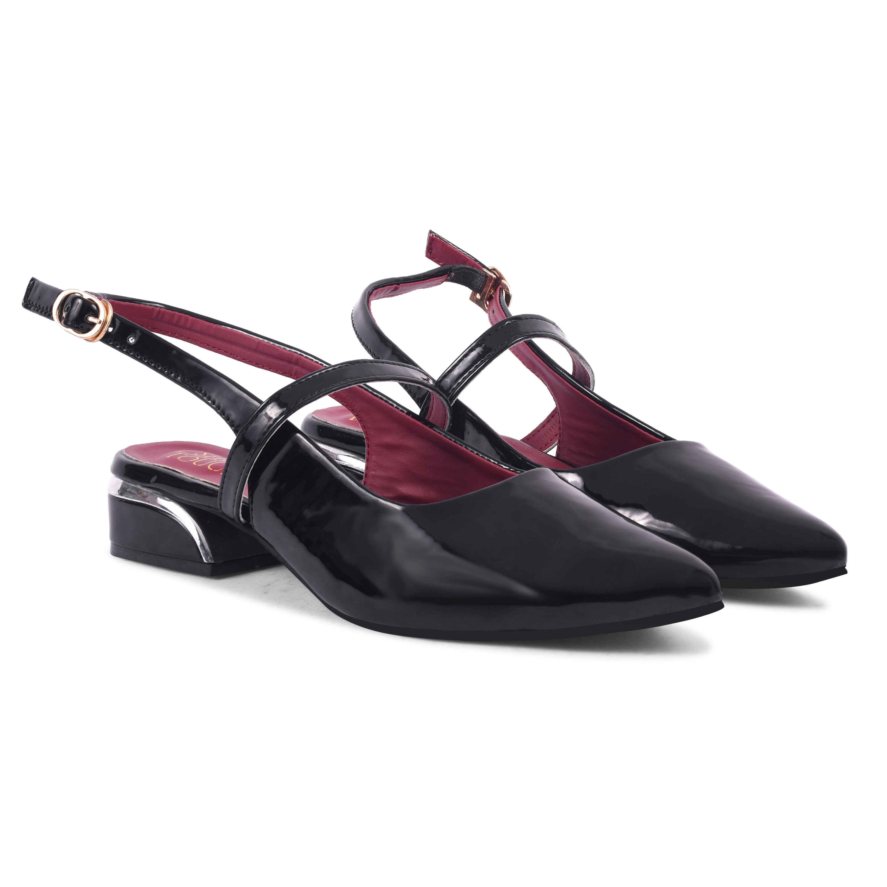 Women Solid Pointed Toe Buckle Mules