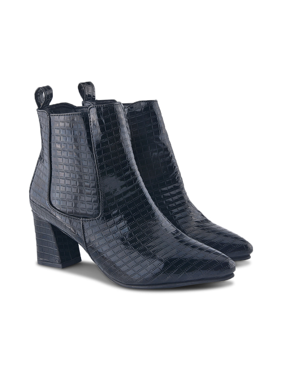 Women Black Croc-Textured Casual Boots