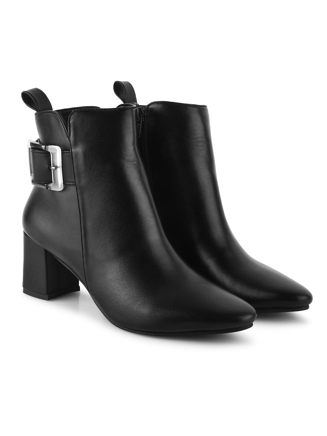 Black Ankle Length Block Heel Boots