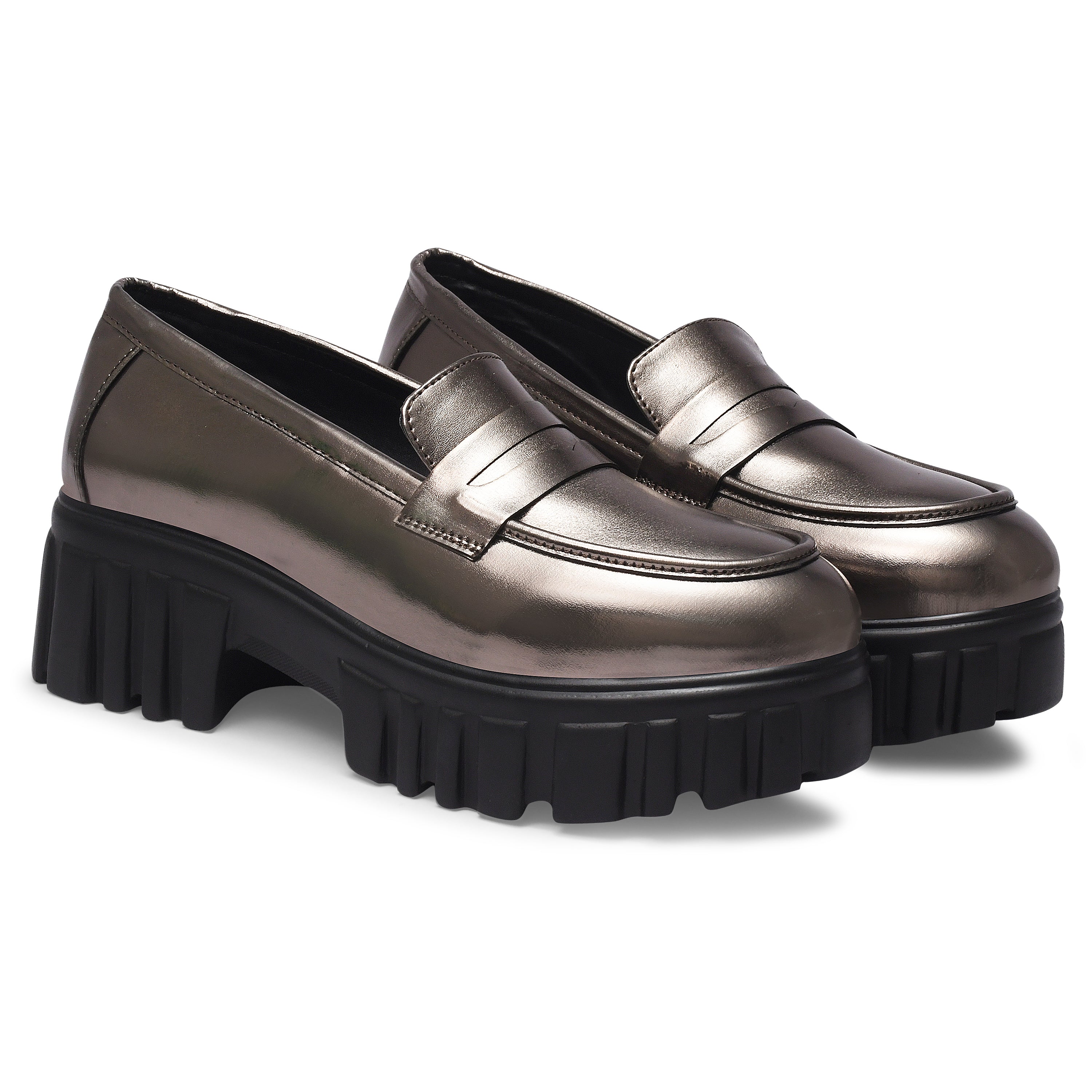 Women Round Toe Comfort Insole Lightweight Heeled Loafers
